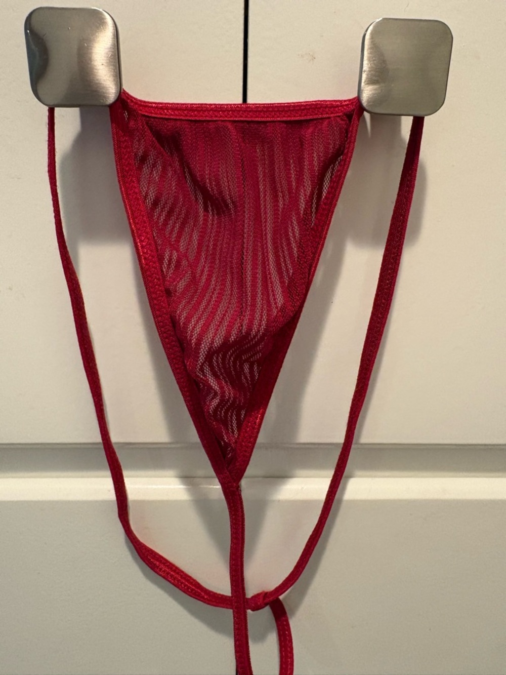 Red Sheer Striped Lingerie Slip with Bow Detail - Picture 3 of 3